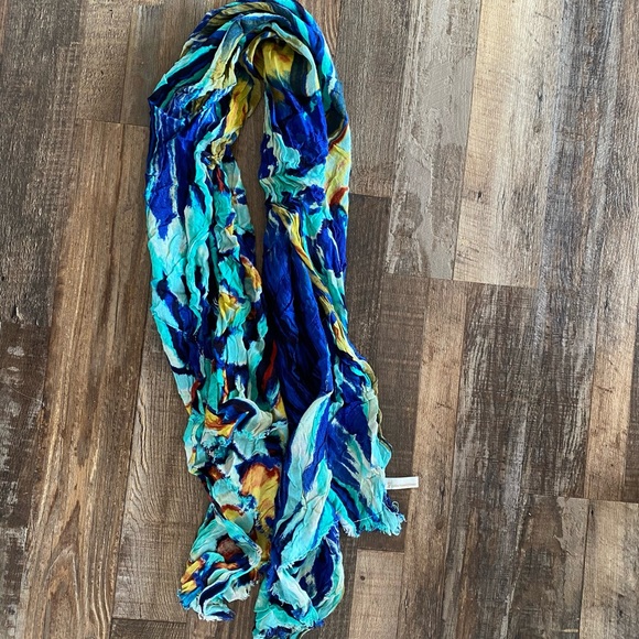 Abstract Scarf Navy, Teal, Brown, Black, and Gold - Picture 4 of 6